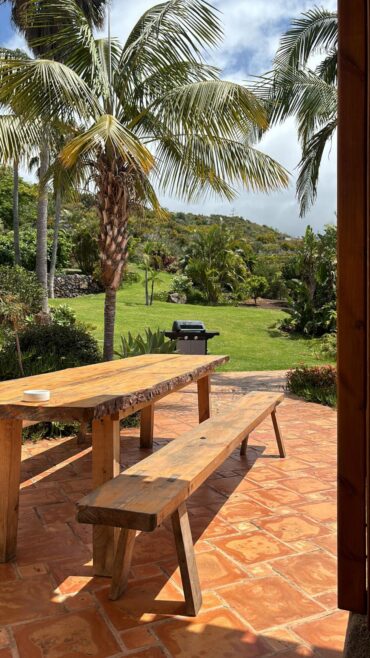 Villa Crone La Matanza – Outdoor kitchen with barbecue and dining table in the garden